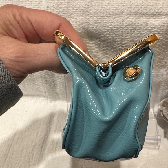 Miu Miu Parfums Turquoise Leather Kiss-Lock Clutch w/ removable crossbody - Picture 8 of 10